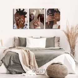 3Pcs Framed African American Black Woman Canvas Wall Art Fashion Black Girl W