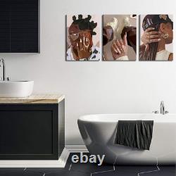 3Pcs Framed African American Black Woman Canvas Wall Art Fashion Black Girl W