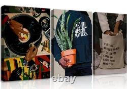 3 pcs Black Men Canvas Wall Art Fashion African American Black Man Prints Rec