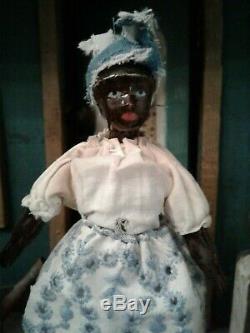 5 Antique BLACK CHINA HEAD DOLLHOUSE DOLL with Unusual Molded Headband