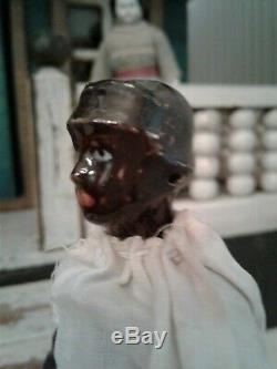 5 Antique BLACK CHINA HEAD DOLLHOUSE DOLL with Unusual Molded Headband