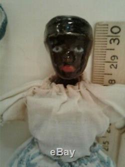 5 Antique BLACK CHINA HEAD DOLLHOUSE DOLL with Unusual Molded Headband