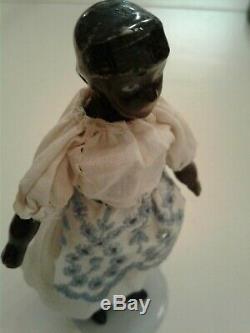 5 Antique BLACK CHINA HEAD DOLLHOUSE DOLL with Unusual Molded Headband