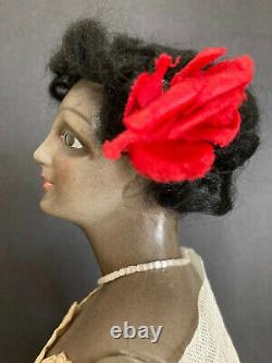 73 Antique mystery black boudoir or half doll. French cut head. Fabulous