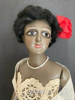 73 Rare Antique mystery black boudoir or half doll. French cut head. Fabulous