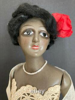 73 Rare Antique mystery black boudoir or half doll. French cut head. Fabulous