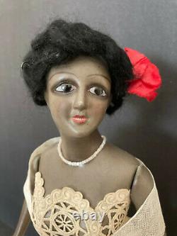 73 Rare Antique mystery black boudoir or half doll. French cut head. Fabulous