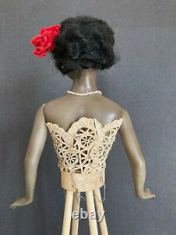 73 Rare Antique mystery black boudoir or half doll. French cut head. Fabulous