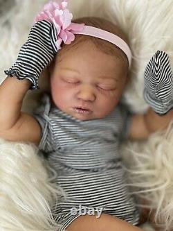 AA Biracial Black Reborn Girl Baby Doll Skya asleep Bountiful Baby