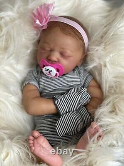 AA Biracial Black Reborn Girl Baby Doll Skya asleep Bountiful Baby