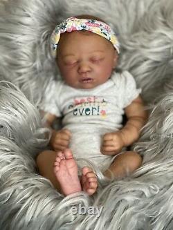 AA Biracial Black Reborn Girl Baby Doll Skya asleep Bountiful Baby