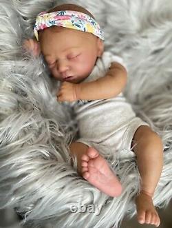 AA Biracial Black Reborn Girl Baby Doll Skya asleep Bountiful Baby