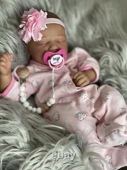 AA Biracial Black Reborn Girl Baby Doll Skya asleep Bountiful Baby