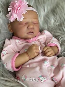 AA Biracial Black Reborn Girl Baby Doll Skya asleep Bountiful Baby