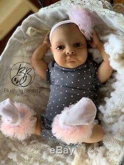 AA ethnic black biracial reborn girl Bean Bountiful Baby awake open eye doll