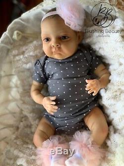 AA ethnic black biracial reborn girl Bean Bountiful Baby awake open eye doll