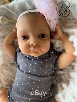 AA ethnic black biracial reborn girl Bean Bountiful Baby awake open eye doll