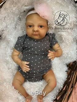 AA ethnic black biracial reborn girl Bean Bountiful Baby awake open eye doll