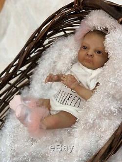 AA ethnic black biracial reborn girl Bean Bountiful Baby awake open eye doll