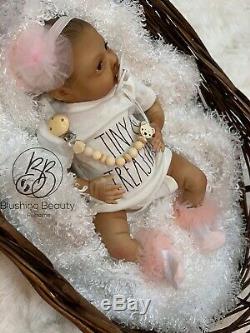 AA ethnic black biracial reborn girl Bean Bountiful Baby awake open eye doll