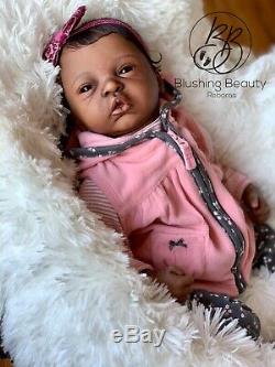 AA ethnic black reborn girl reborn Elodie by Evelina Wosnjuk open eye doll