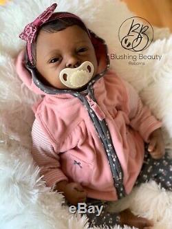 AA ethnic black reborn girl reborn Elodie by Evelina Wosnjuk open eye doll