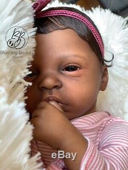 AA ethnic black reborn girl reborn Elodie by Evelina Wosnjuk open eye doll