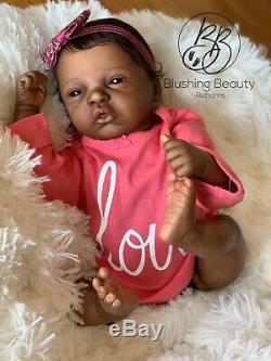 AA ethnic black reborn girl reborn Elodie by Evelina Wosnjuk open eye doll