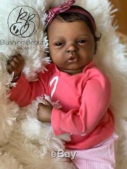 AA ethnic black reborn girl reborn Elodie by Evelina Wosnjuk open eye doll