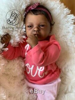 AA ethnic black reborn girl reborn Elodie by Evelina Wosnjuk open eye doll