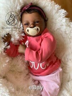 AA ethnic black reborn girl reborn Elodie by Evelina Wosnjuk open eye doll