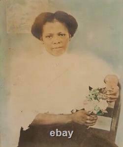 ANTIQUE 1890s AFRICAN AMERICAN BEAUTY FLORAL HAND COLORED BLACK WOMAN FINE PHOTO