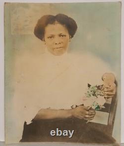 ANTIQUE 1890s AFRICAN AMERICAN BEAUTY FLORAL HAND COLORED BLACK WOMAN FINE PHOTO