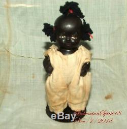 ANTIQUE 30's JAPAN BLACK AMERICANA BISQUE DOUBLE JOINTED 4'' miniature GIRL DOLL