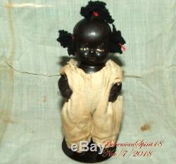 ANTIQUE 30's JAPAN BLACK AMERICANA BISQUE DOUBLE JOINTED 4'' miniature GIRL DOLL