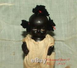 ANTIQUE 30's JAPAN BLACK AMERICANA BISQUE DOUBLE JOINTED 4'' miniature GIRL DOLL