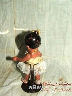 ANTIQUE 30's JAPAN BLACK AMERICANA BISQUE DOUBLE JOINTED 4'' miniature GIRL DOLL