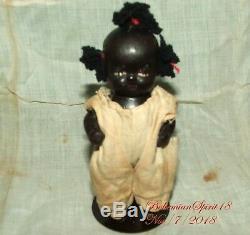 ANTIQUE 30's JAPAN BLACK AMERICANA BISQUE DOUBLE JOINTED 4'' miniature GIRL DOLL