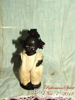 ANTIQUE 30's JAPAN BLACK AMERICANA BISQUE DOUBLE JOINTED 4'' miniature GIRL DOLL