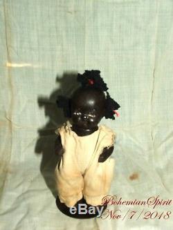 ANTIQUE 30's JAPAN BLACK AMERICANA BISQUE DOUBLE JOINTED 4'' miniature GIRL DOLL