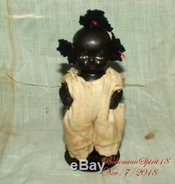 ANTIQUE 30's JAPAN BLACK AMERICANA BISQUE DOUBLE JOINTED 4'' miniature GIRL DOLL