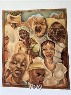 ANTIQUE BLACK FAMILY PORTRAIT HISTORY AFRICAN AMERICAN 1930'S ORIGINAL Painting