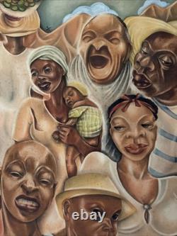 ANTIQUE BLACK FAMILY PORTRAIT HISTORY AFRICAN AMERICAN 1930'S ORIGINAL Painting