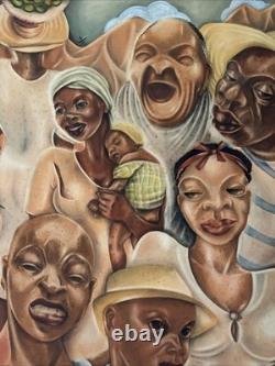 ANTIQUE BLACK FAMILY PORTRAIT HISTORY AFRICAN AMERICAN 1930'S ORIGINAL Painting