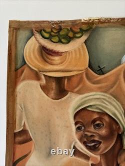 ANTIQUE BLACK FAMILY PORTRAIT HISTORY AFRICAN AMERICAN 1930'S ORIGINAL Painting