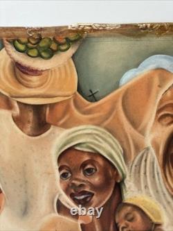 ANTIQUE BLACK FAMILY PORTRAIT HISTORY AFRICAN AMERICAN 1930'S ORIGINAL Painting