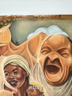 ANTIQUE BLACK FAMILY PORTRAIT HISTORY AFRICAN AMERICAN 1930'S ORIGINAL Painting