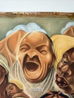 ANTIQUE BLACK FAMILY PORTRAIT HISTORY AFRICAN AMERICAN 1930'S ORIGINAL Painting