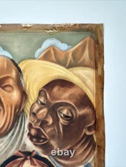 ANTIQUE BLACK FAMILY PORTRAIT HISTORY AFRICAN AMERICAN 1930'S ORIGINAL Painting