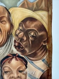 ANTIQUE BLACK FAMILY PORTRAIT HISTORY AFRICAN AMERICAN 1930'S ORIGINAL Painting